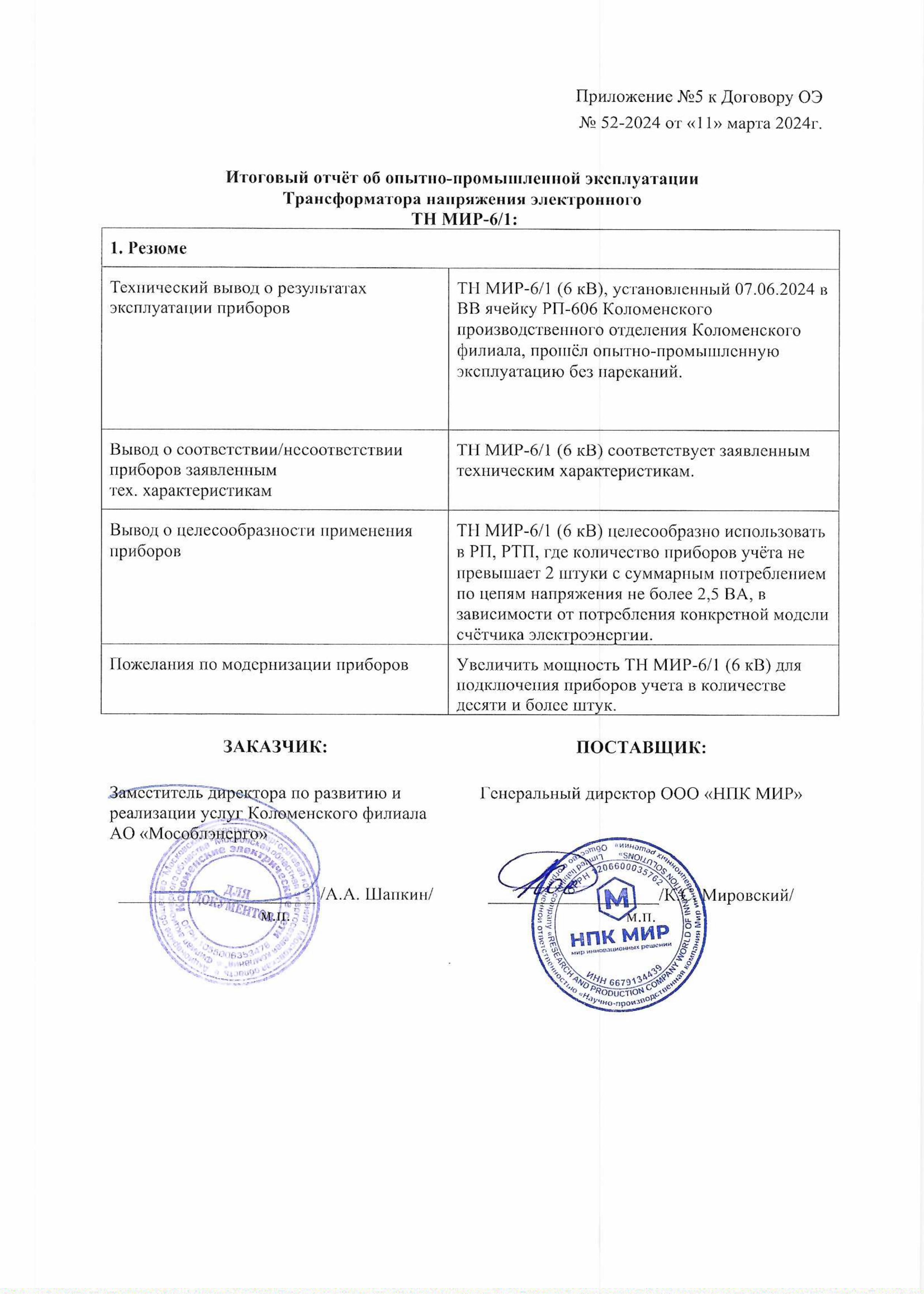 Первая страница отчёта Мособлэнерго